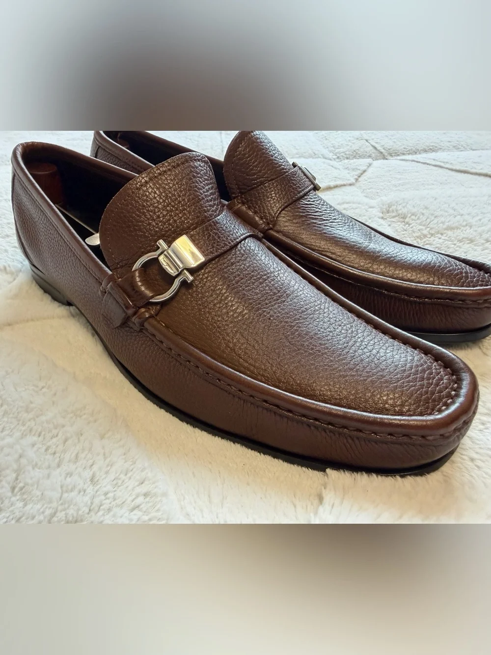 $950 Salvatore Ferragamo Gancini Buckle Leather Strap Slip-On Loafer 11.5 D